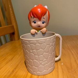 Vintage 70’s  Pebbles Vinyl figure & rock textured plastic cup!